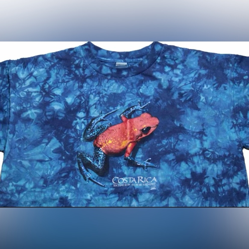 Vintage Color Natural Rainforest Costa Rica Frog Blue Tie Dye T-shirt Sz M